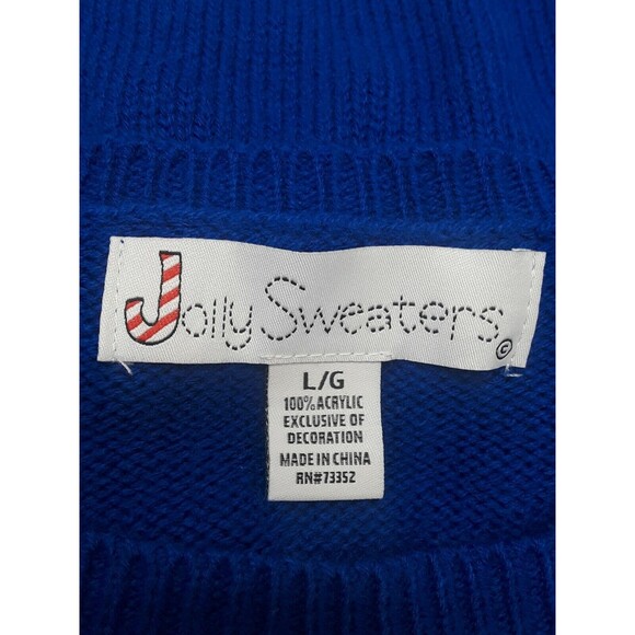 Jolly Sweaters Drunk Snowman with Beer Mens Christmas Holiday Blue White Sz L - Picture 10 of 12